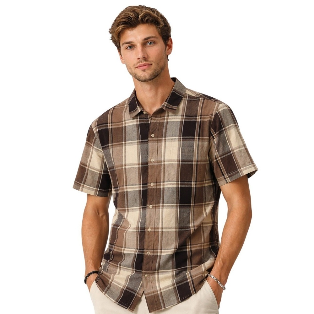 PacSun Shirt M Brown Plaid Collared‎ Button Down Heavyweight Cotton LA Casual
